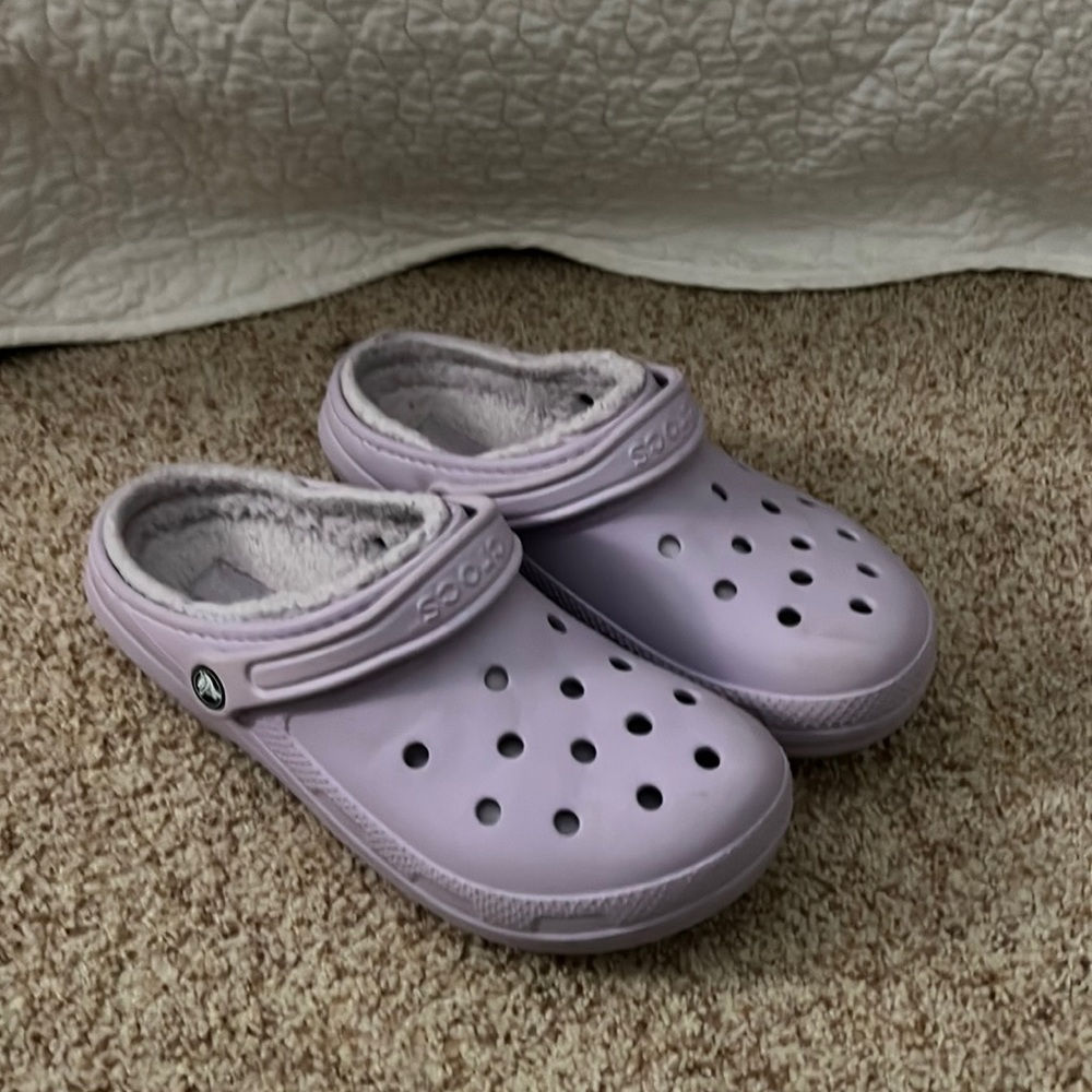 Purple fuzzy crocs